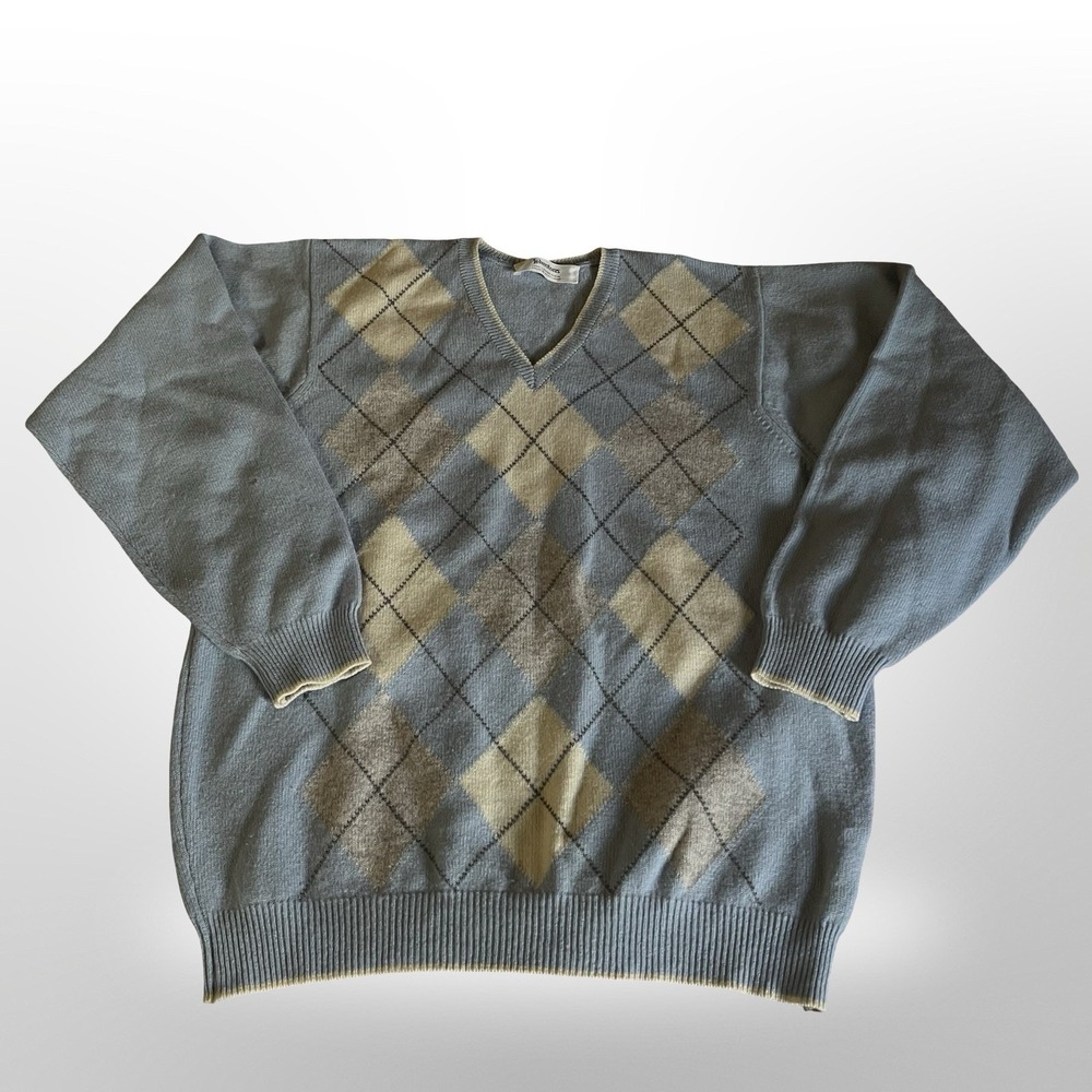 Johnstons Wool Argyle Sweater Baby Blue Small‎
